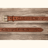 Texas Saddlery - Saddle Tan Floral Tooled Belt