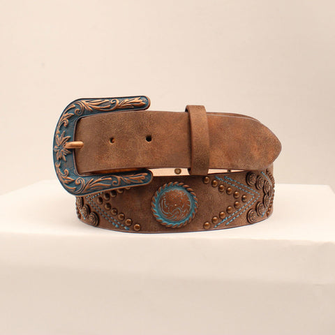 Women's Brown and Turquoise Concho Belt 
