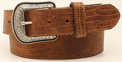 3-D Belt Men's Brown Leather Lizard Print Belt