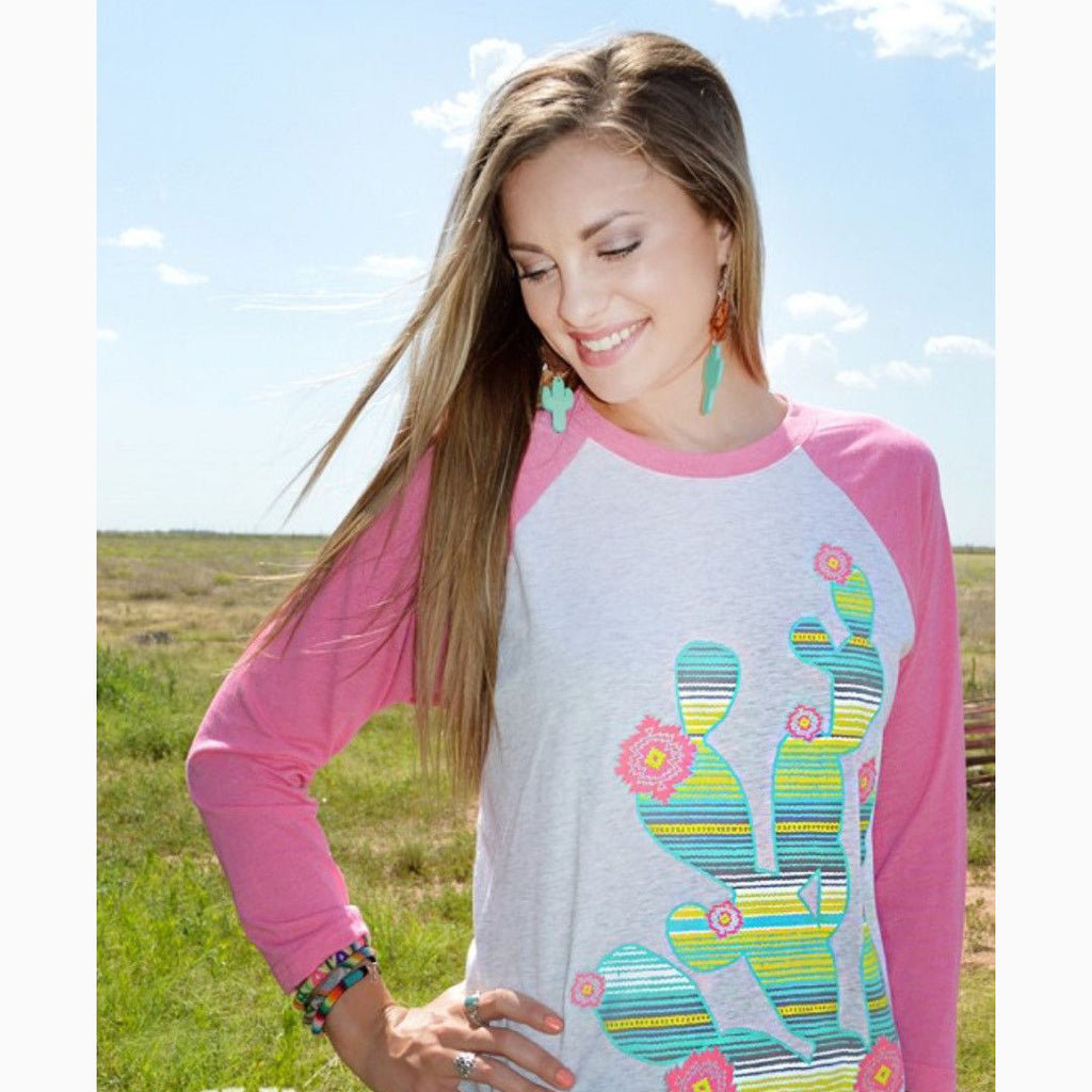 Crazy Train Pink Cactus Baseball Tee 