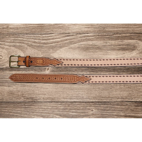 Texas Saddlery Men's Tan & Brown Buck Stitch Belt
