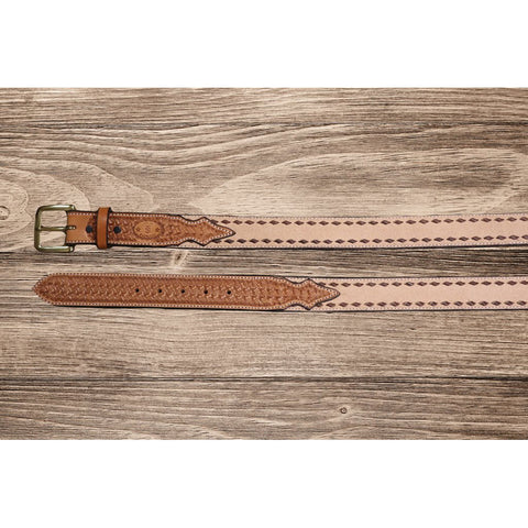 Texas Saddlery Men's Tan/Brown Buck Stitch Belt