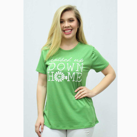 Women's Green Raised Up Down Home Tee