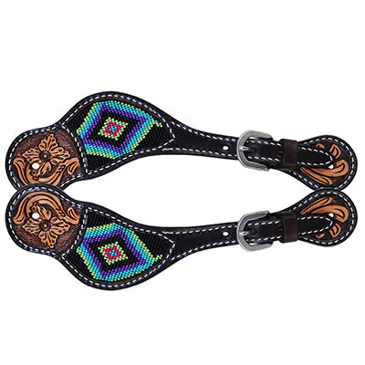 Vegas Beaded Floral Tooled Spur Straps