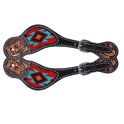 Santa Fe Beaded Floral Tooled Spur Straps