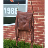 American Darling Tooled Leather Fringe Purse