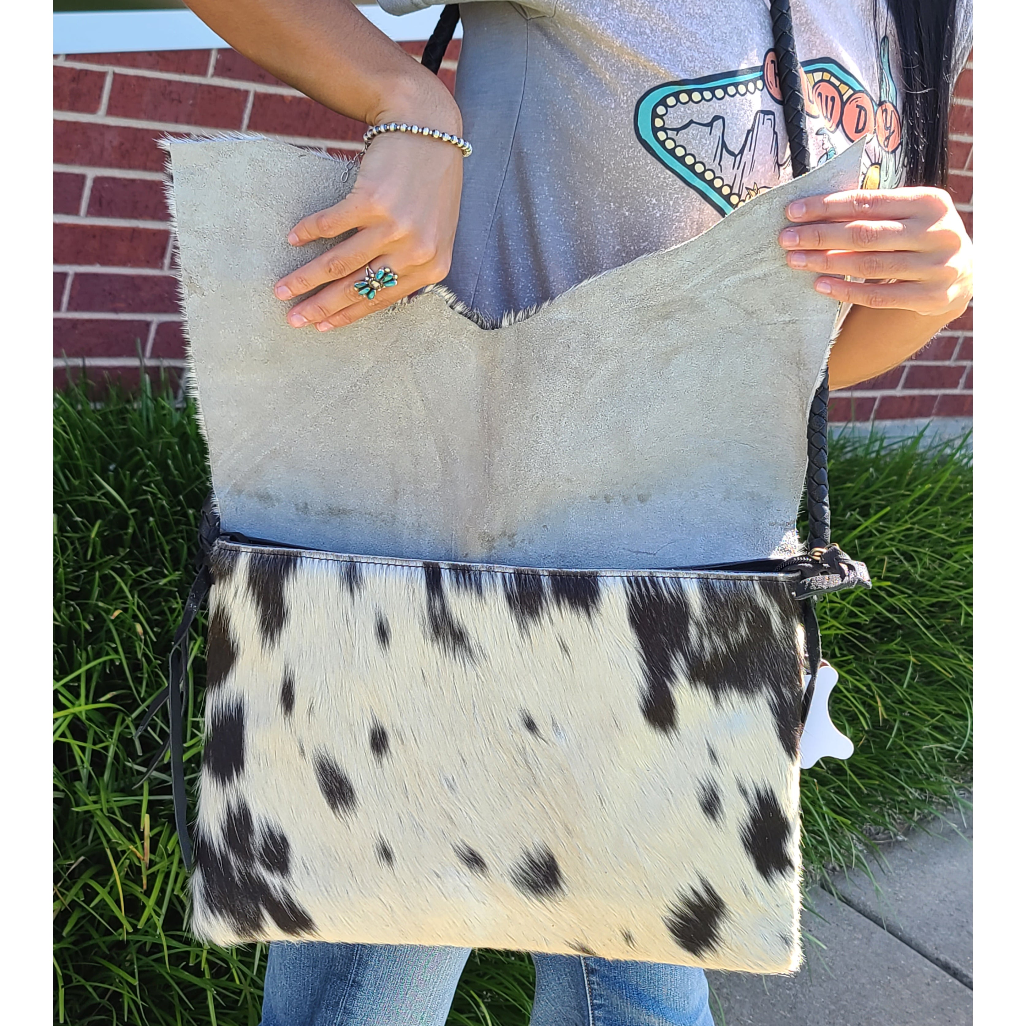 American Darling Conceal Carry Black White Cowhide Purse