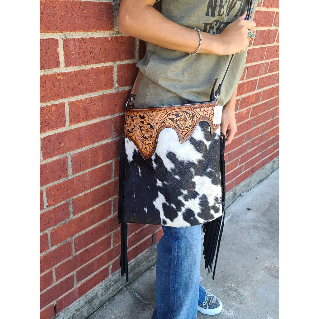 Victoria Rafter T Rafter T Ranch Black & White Cowhide Purse