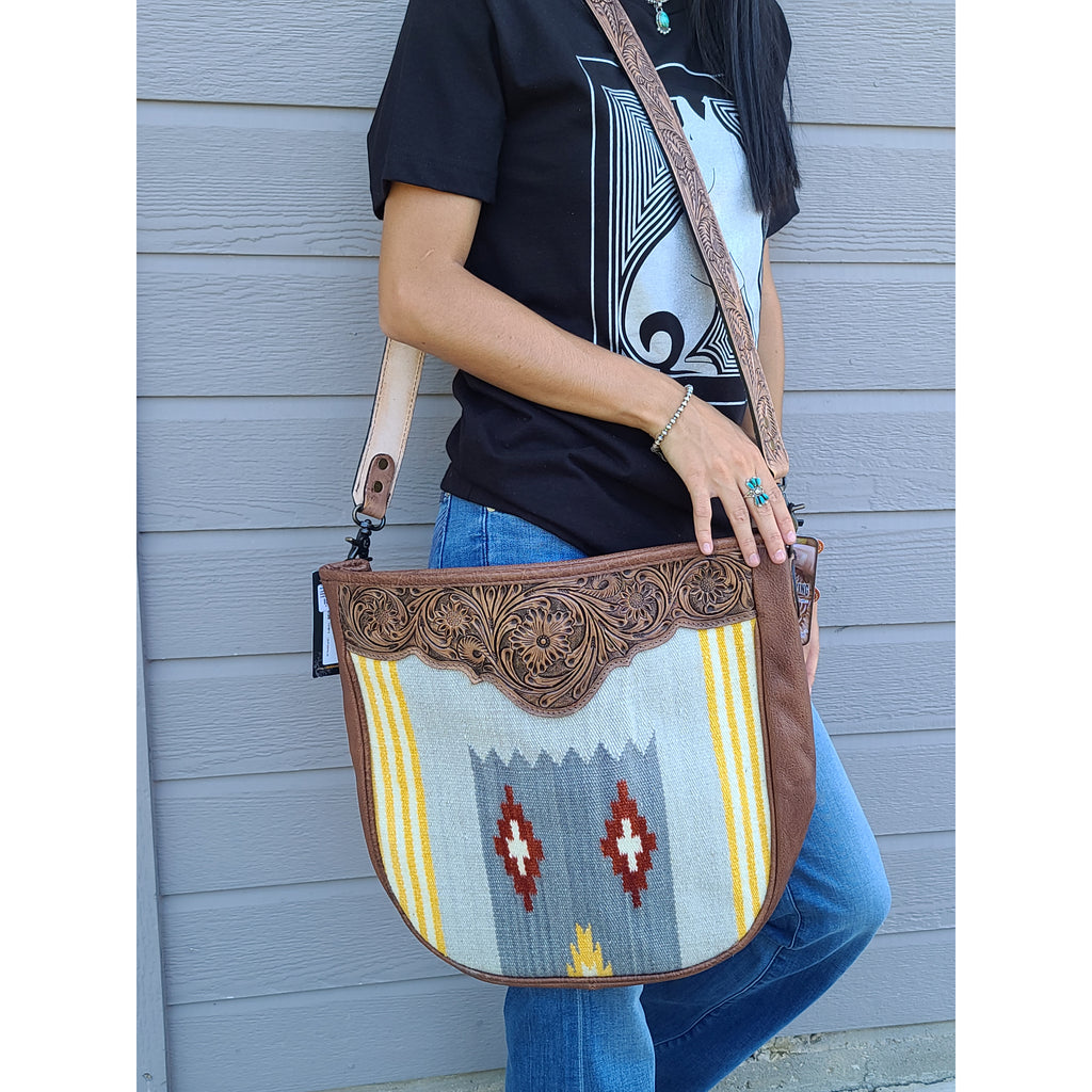 American Darling Grey/Yellow Blanket Tooled Leather Bag