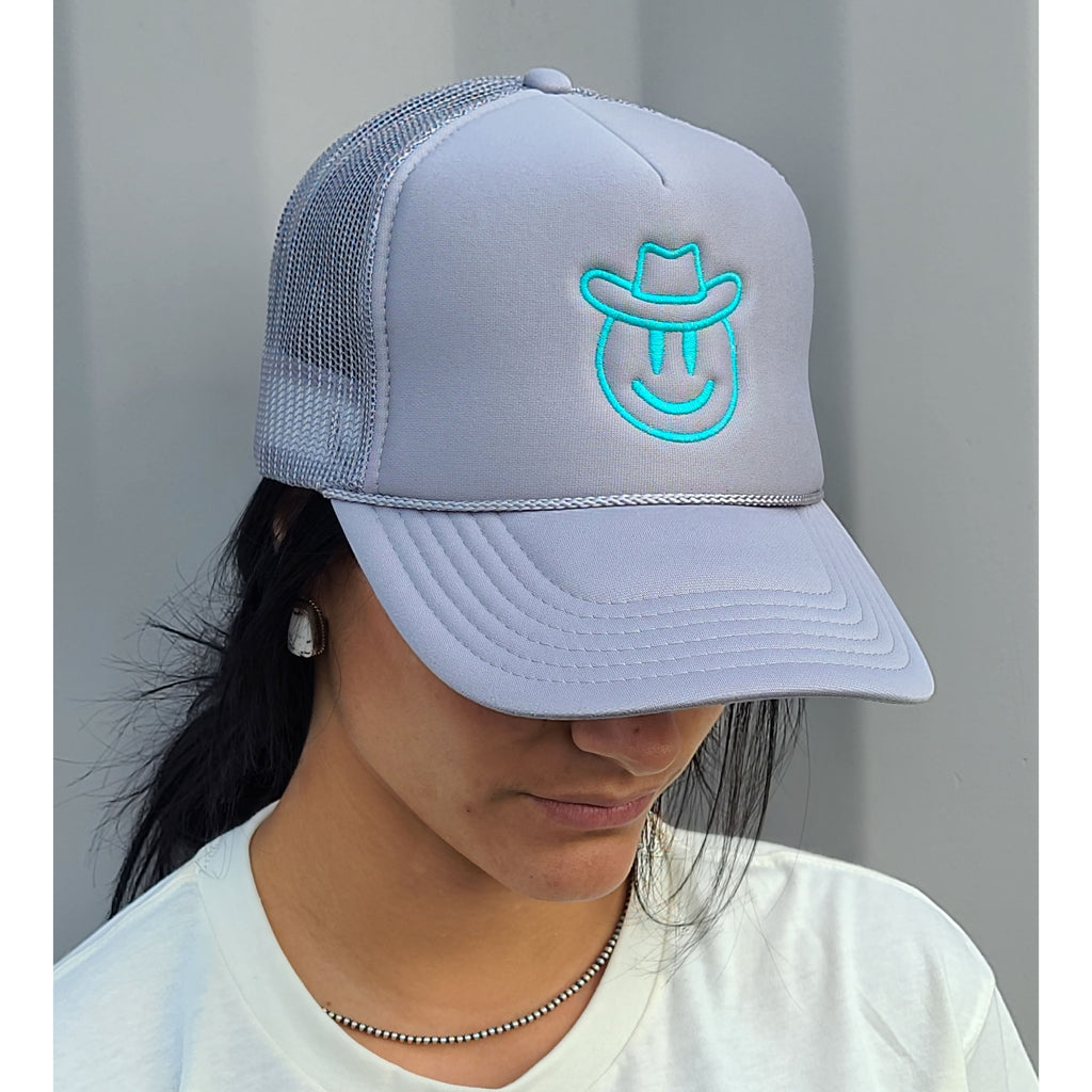 Grey/Turquoise Smiley Cap