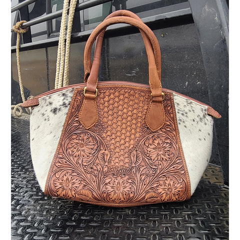 American Darling Cow Hide Tooled Leather Hand Bag