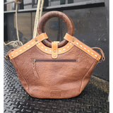 American Darling Wood Handle Cow Hide Hand Bag