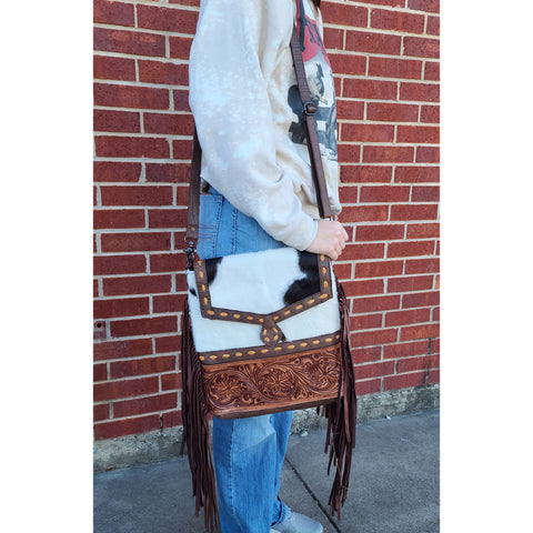 American Darling Conceal Carry Hide & Tooled Fringe Cross Body