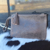 Brown Roughout Leather Wristlet