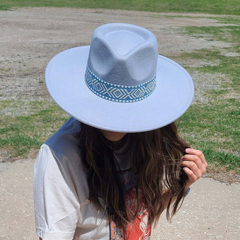 Fame Ladies Blue Fedora Aztec Band