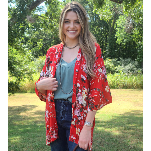 Red Floral Kimono