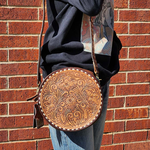 American Darling Round Tooled Buckstitched Purse