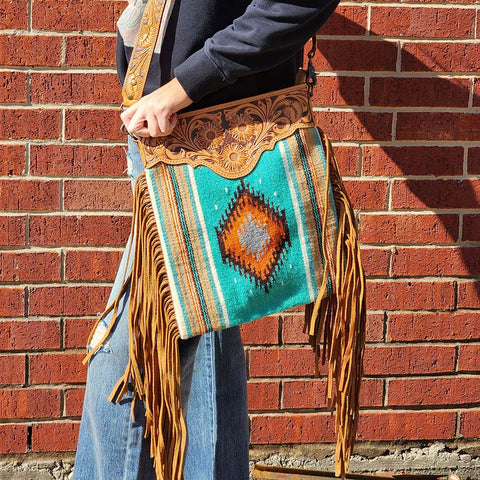 American Darling Winter Green Aztec Fringe Bag