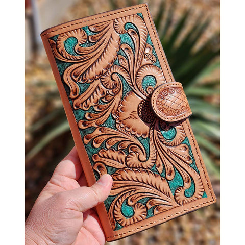 American Darling Turquoise Tooled Leather Wallet