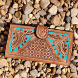 American Darling Tooled Leather w/ Turquoise Accent Wallet