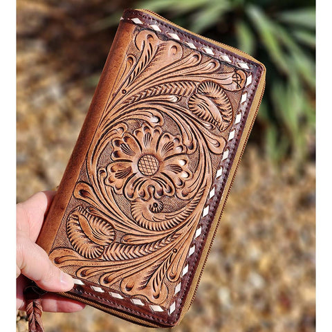 American Darling Tooled Leather & Buck Stitch Wallet