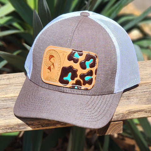McIntire Saddlery Tan and Tooled Leather Leopard Cap