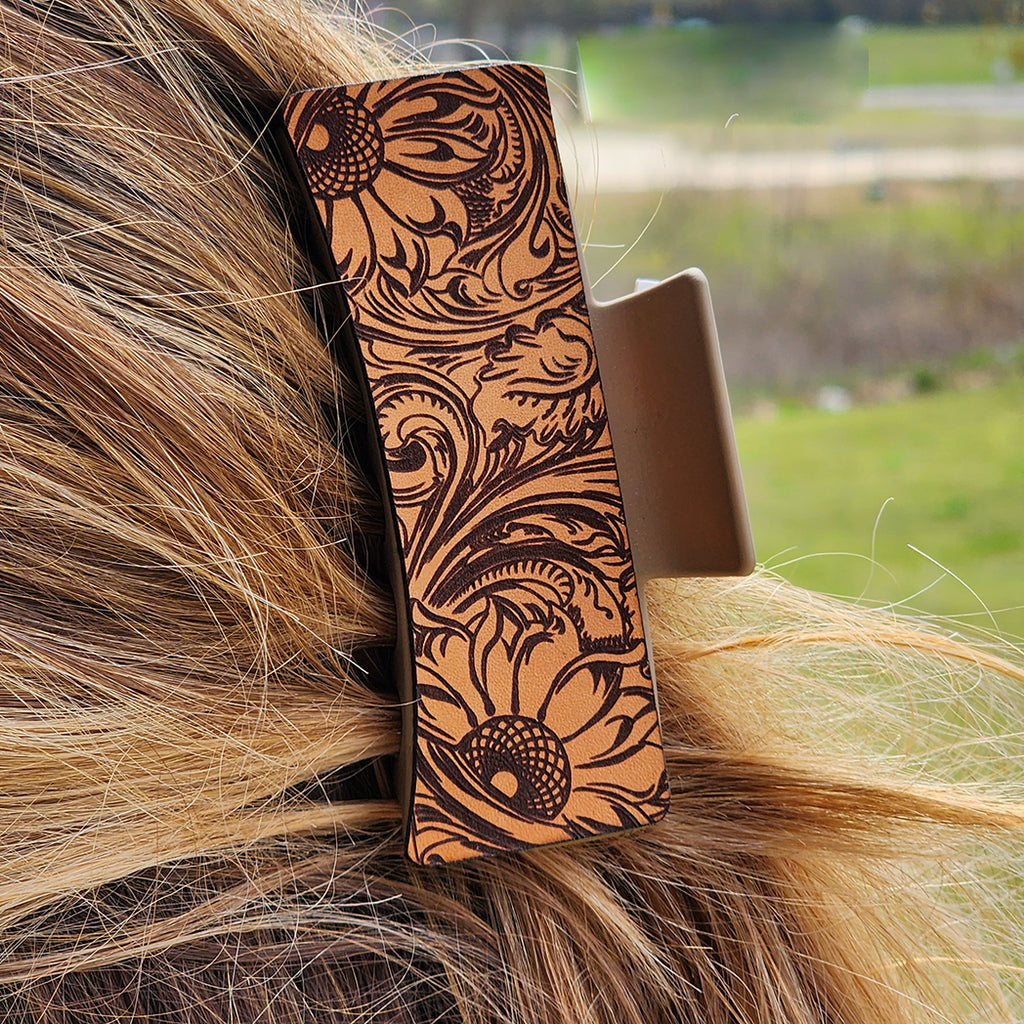 McIntire Saddlery Tan Tooled Leather Clip