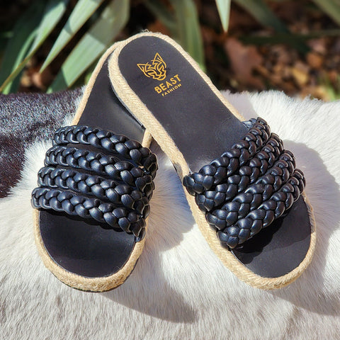 Black Braided Slides