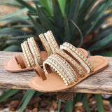 Gold and Cream Straps with Beads and Trim Sandals