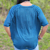 Teal Raw Hem Top