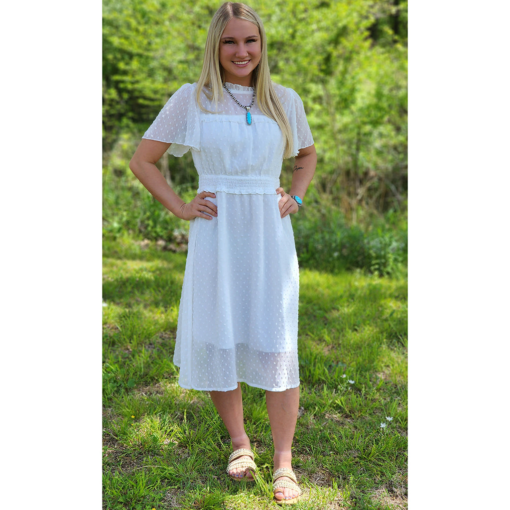 Miss Sparkling Women's White Dotted Dress