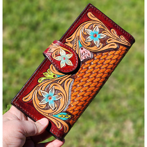 American Darling Painted Flower Basket Weave Wallet