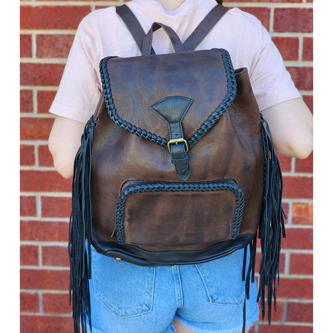 American Darling Black Braided Leather Backpack