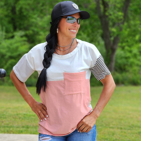 Ivory & Blush Color Block Tee