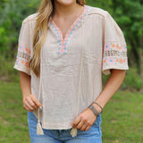 Beige V Neck Blouse