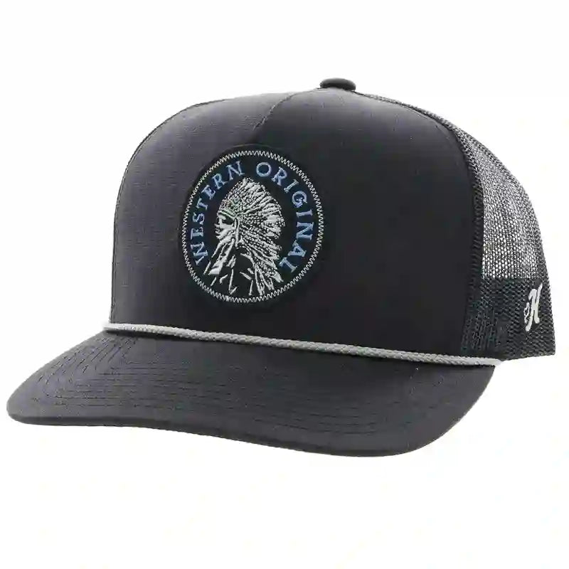 Hooey High Profile Black Cap Native Am. Headdress Patch