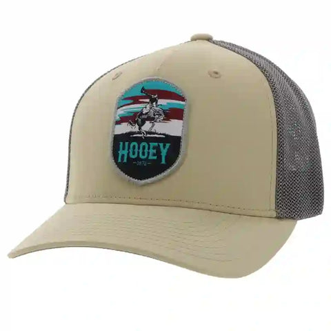 Hooey Mid Profile Tan/Grey/Turq Cap-Cheyenne Patch