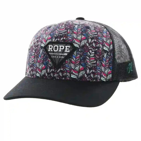 Hooey Feather Pattern Fabric/Black Cap-Rope Like A Girl Patch