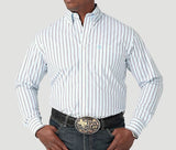 Wrangler Men's George Strait Navy & Turquoise Striped Long Sleeve Shirt