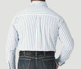 Wrangler Men's George Strait Navy & Turquoise Striped Long Sleeve Shirt