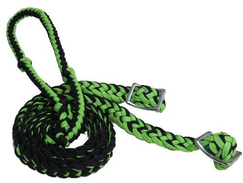 Showman Black and Lime Green Braided Nylon Barrel Reins