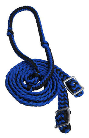 Showman Black and Blue Braided Nylon Barrel Reins