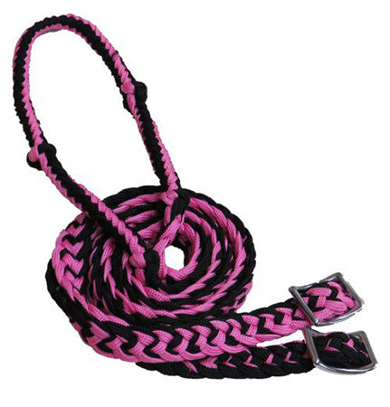 Showman Black and Pink Braided Nylon Barrel Reins