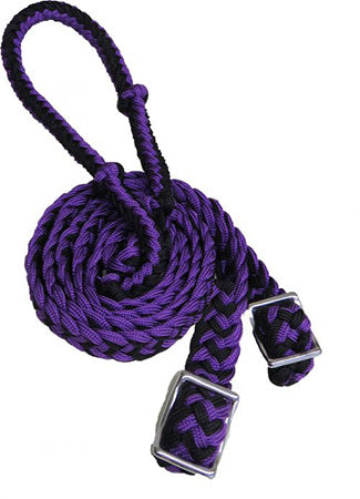 Showman Black and Purple Braided Nylon Barrel Reins