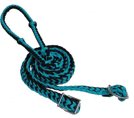 Showman Teal and Black Braided Nylon Barrel Reins