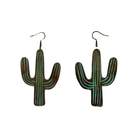 Blazin Roxx Western Jewelry- Copper and Turquoise Cactus Earrings