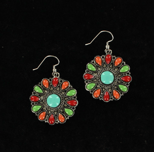 Multi Colored Stone Flower Earrings