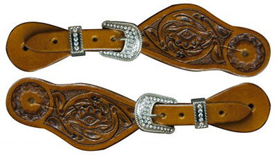 Showman Youth Floral Rhinestone Buckle Spur Straps