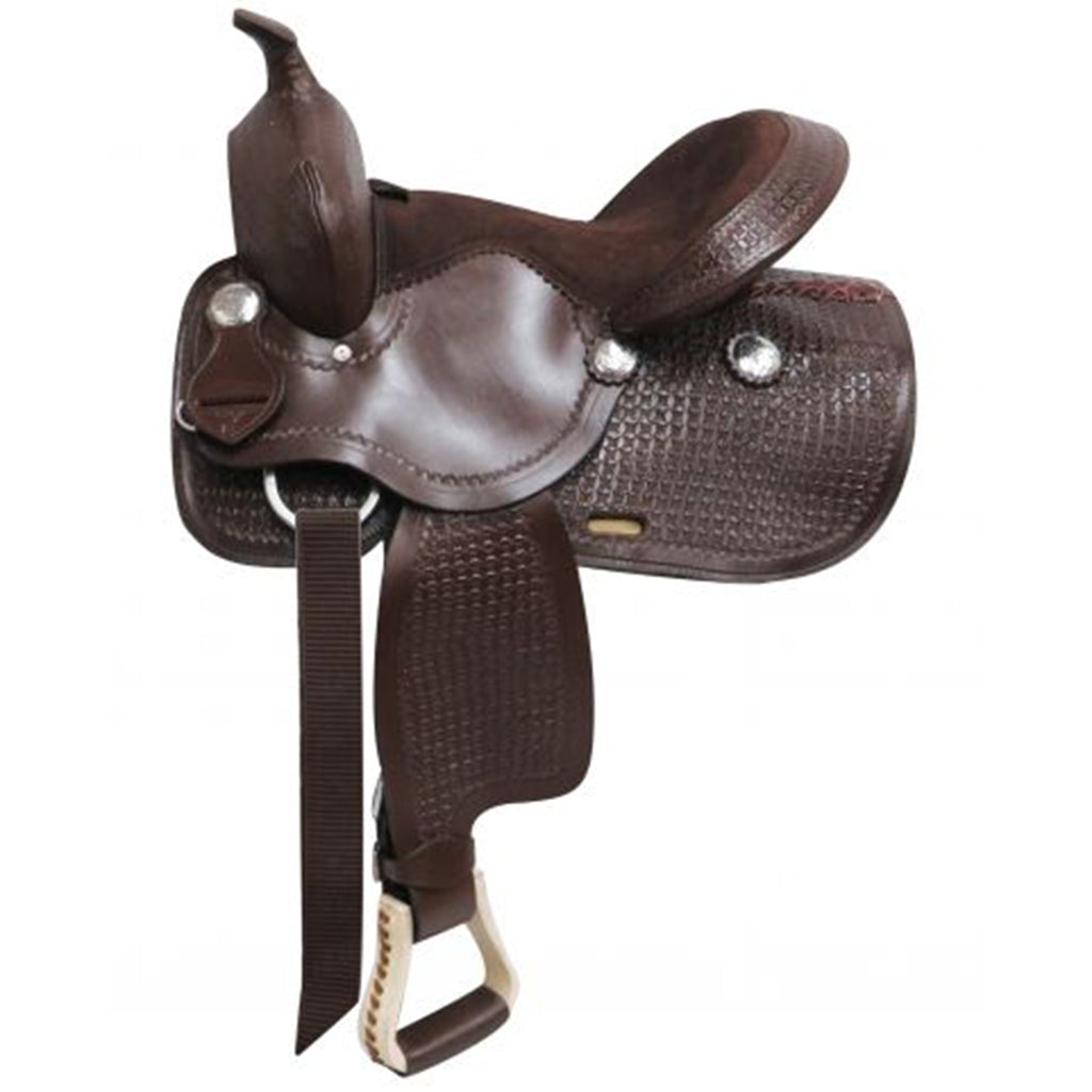 youth Brown Economy style saddle with tooled accents