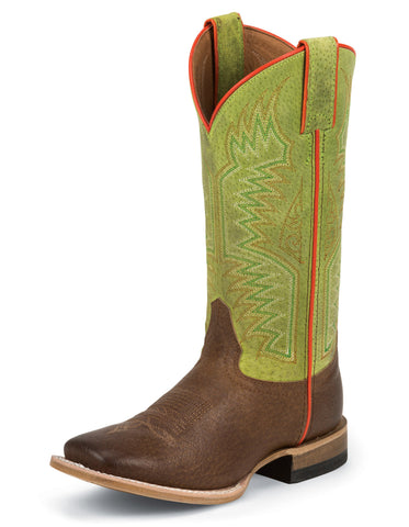 Justin Kid's Brown and Lime Green Square Toe Boots